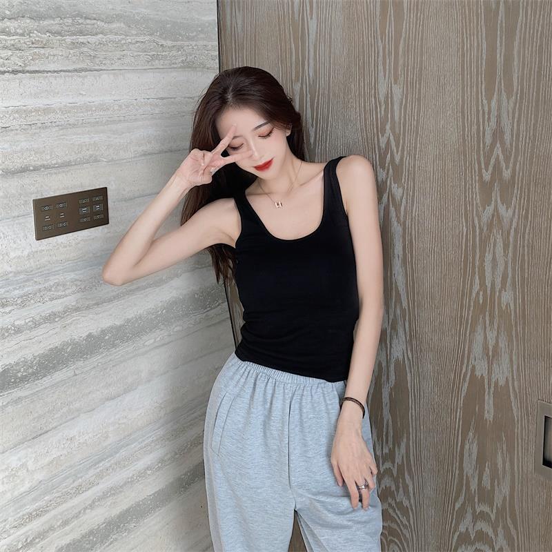 Red 2021 Baru In Trendi Ketat T-shirt Pakaian Rompi Wanita Musim Panas Slim Inner Top Kecil Sling Tanpa Lengan