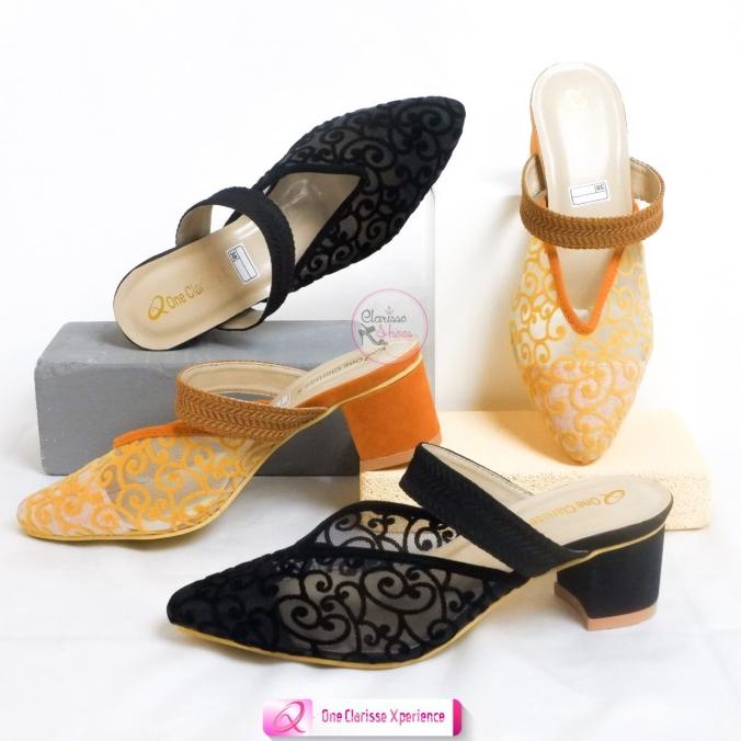 Promo heels hak tahu MICHELLE Brokat Sandal Selop Wanita pesta 5cm Cantik