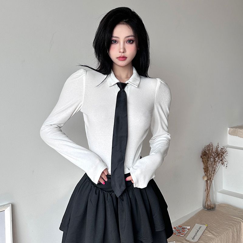 Red Rapcopter American-style lipit suspender dress + button tie shirt female waist slim desire cake skirt