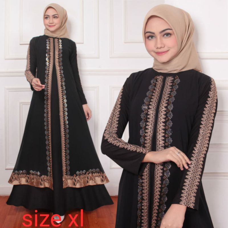 Abaya terbaru my muslimah gamis dubai madinah bahira jetblack super mix ceruty tabur swarovski