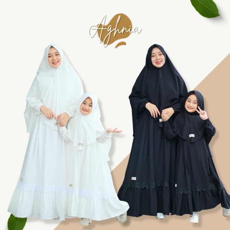 READY STOK ❗ GAMIS COUPLE IBU DAN ANAK WARNA PUTIH DAN HITAM AGHNIA BY ARRIN