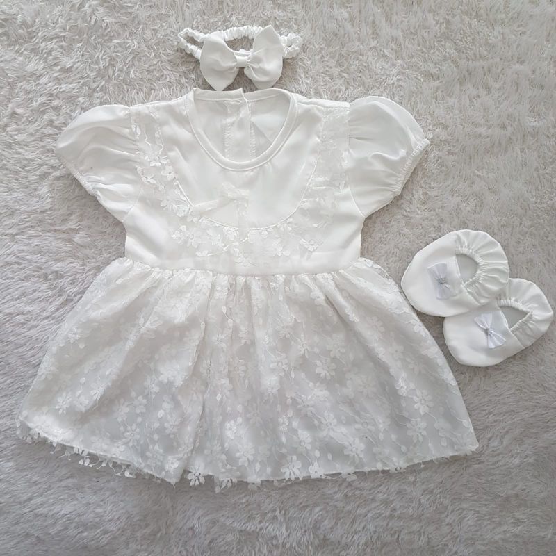 Baju bayi newborn perempuan white dress 3in1