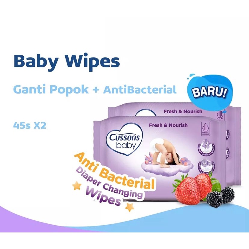 Cussons Baby Wipes 45's +45s (BELI 1 GRATIS 1) / Cussons Wipes / Tissue Bayi Cussons