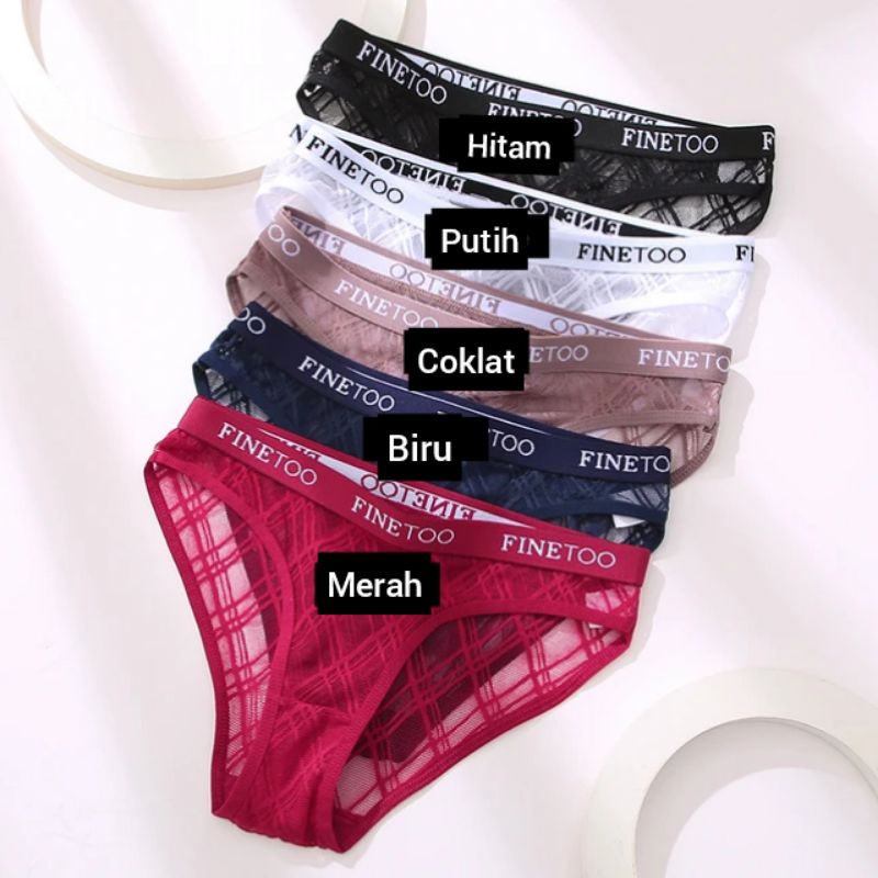 FINETOO FT59 Sexy Celana Dalam Wanita Brief Women Renda Kotak Elastis Panty Soft Lace