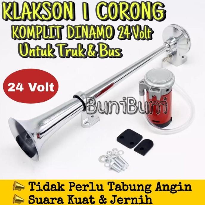Klakson Angin Mobil Truk Bus 1 Corong Komplit Dinamo Elektrik 24 Volt