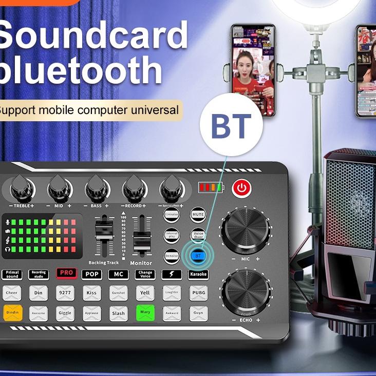 Terbaik gonew F998 Soundcard Bluetooth Audio Usb External Sound Card Mixing Console for Phone PC-Liv