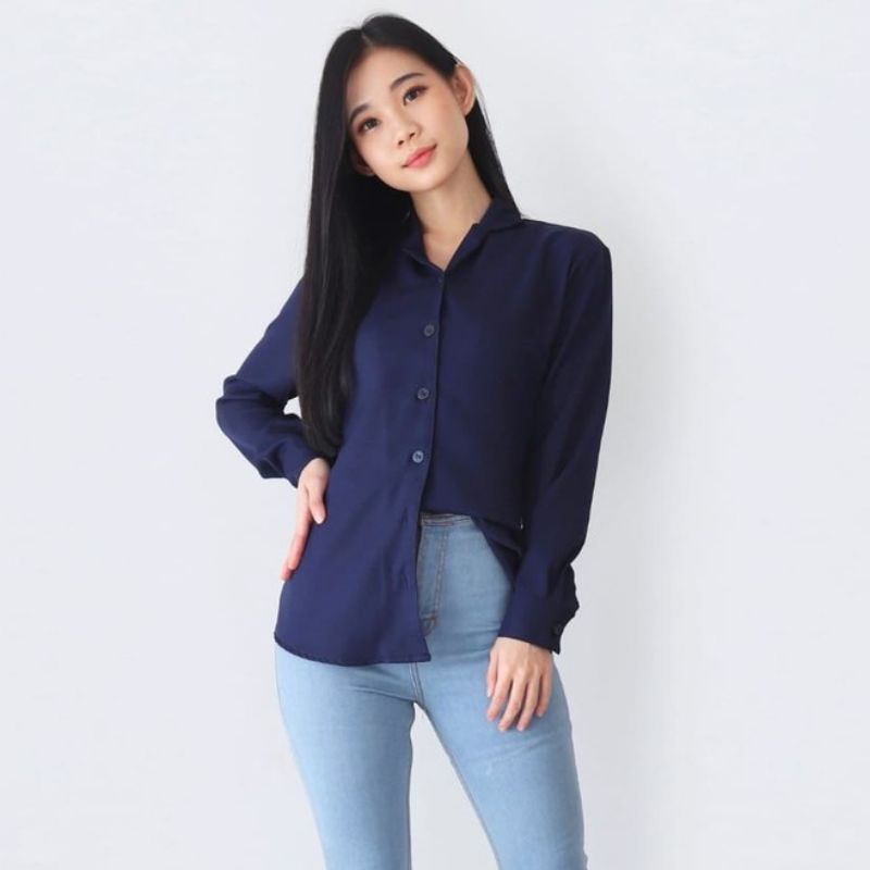 Kemeja Wanita Casual Lengan Panjang Polos Premium By Azka