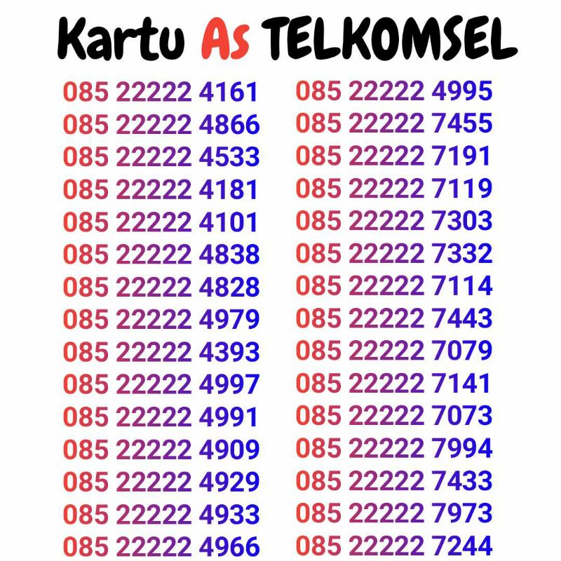 nomor cantik telkomsel kartu as murah panca 085 22222