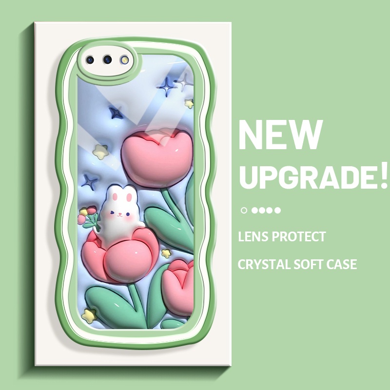 Casing Ponsel untuk OPPO A3s A12E A5 2018 Realme C1 Casing mawar merah muda biru dengan kelinci HP w