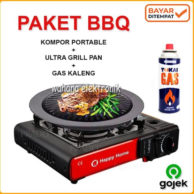 PAKET KOMPOR PORTABLE + BBQ ULTRA GRILL PAN + GAS KALENG
