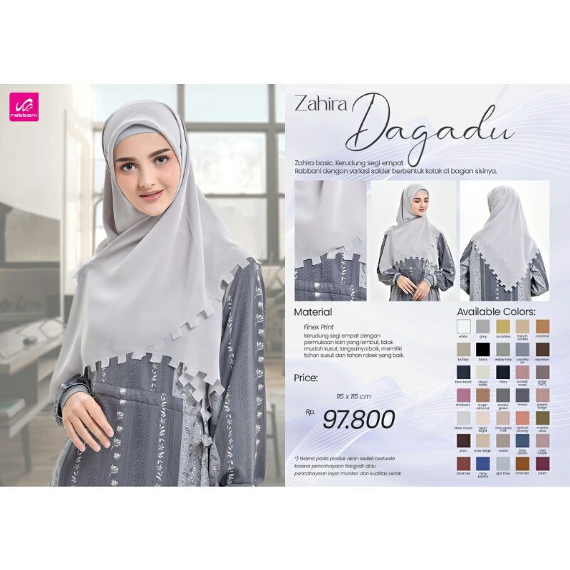 Kerudung Zahira Dagadu Rabbani - Kerudung Rabbani Segi Empat Polos - Kerudung Rabbani Lase Cut Dagad