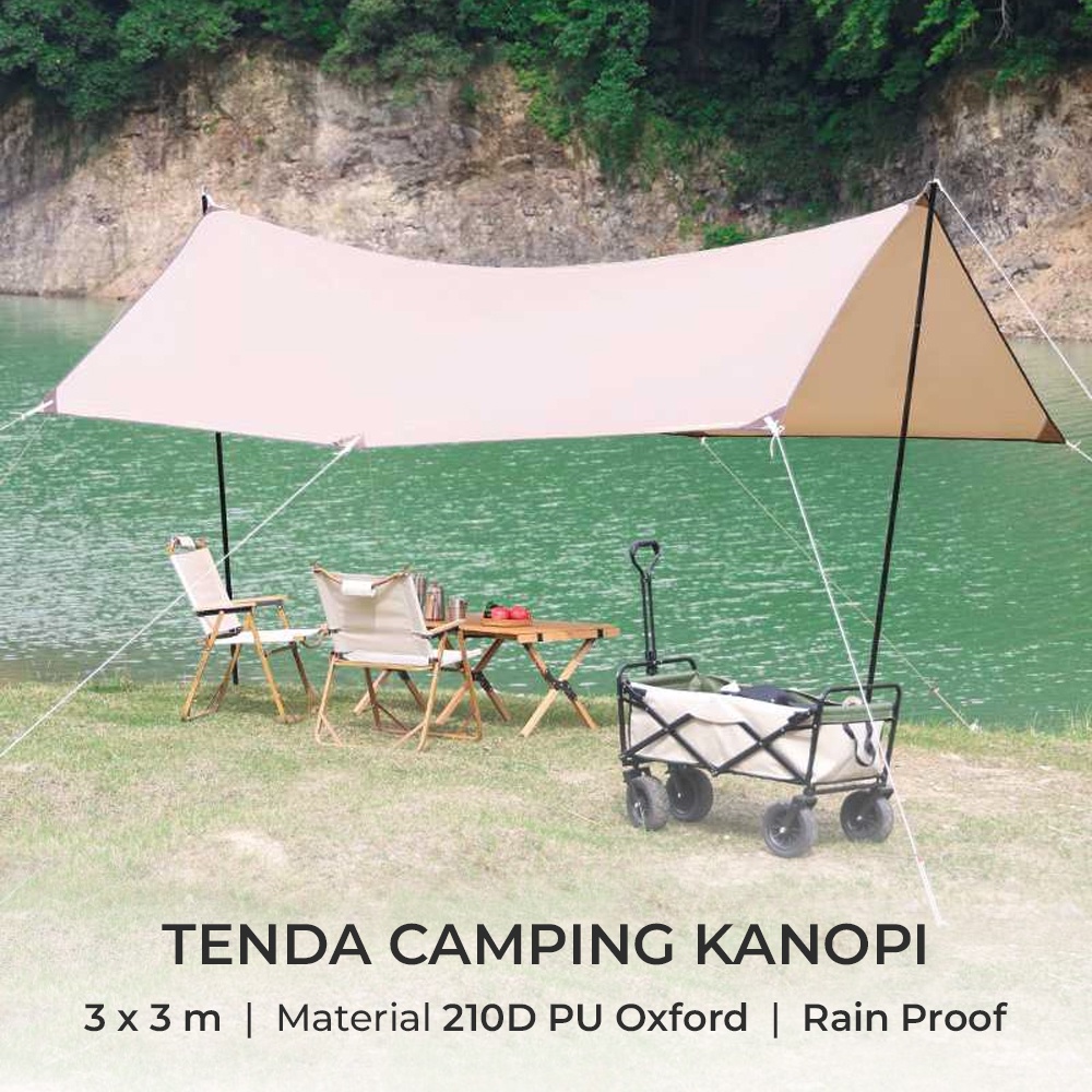 G8UI Buizel Tenda Camping Kanopi Flysheet Shelter Rain Proof Simple Build 3 X3 MB3Desert Sand Or-i