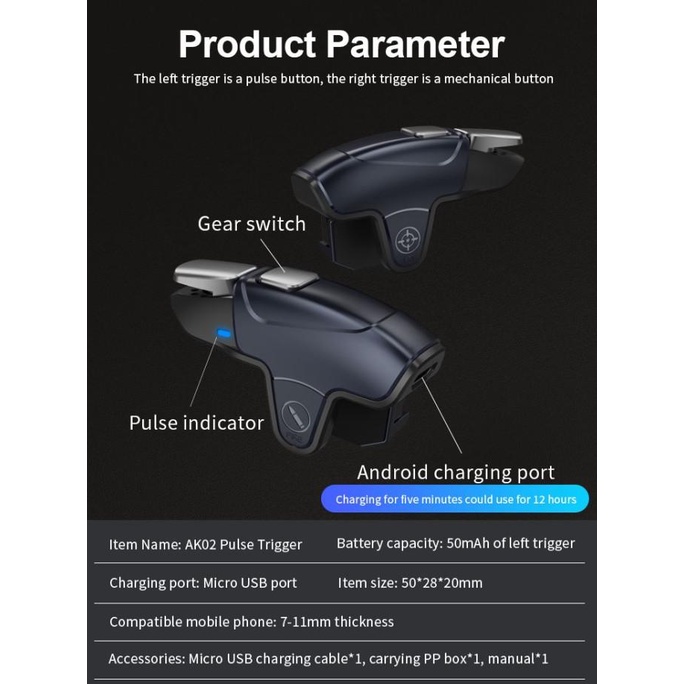 MEMO AK-02 Automatic Firing Trigger L1 R1 Tembak Otomatis 50mAh AK02