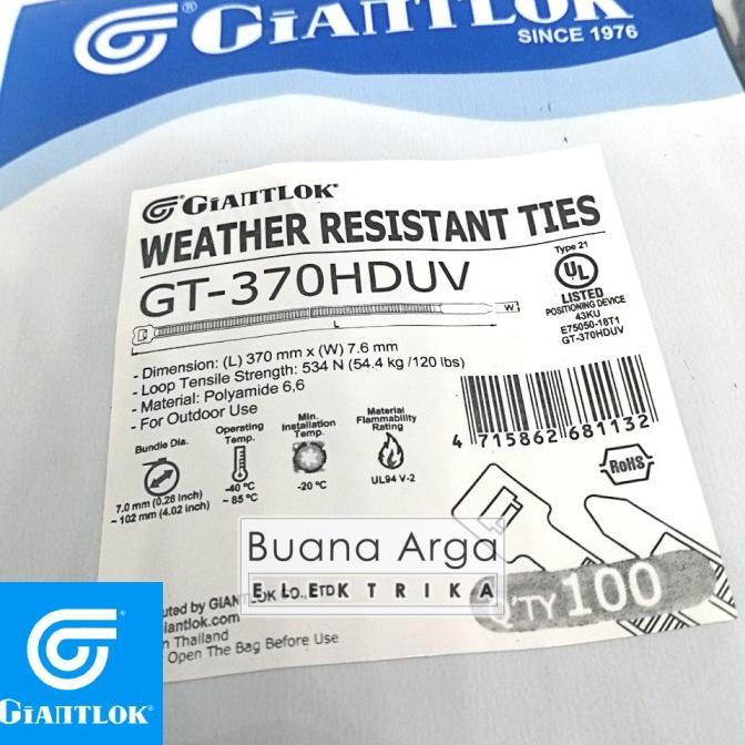 

GIANTLOK Kabel Ties Cable UV Resistance GT 370STC 370 x 7.6 mm Hitam