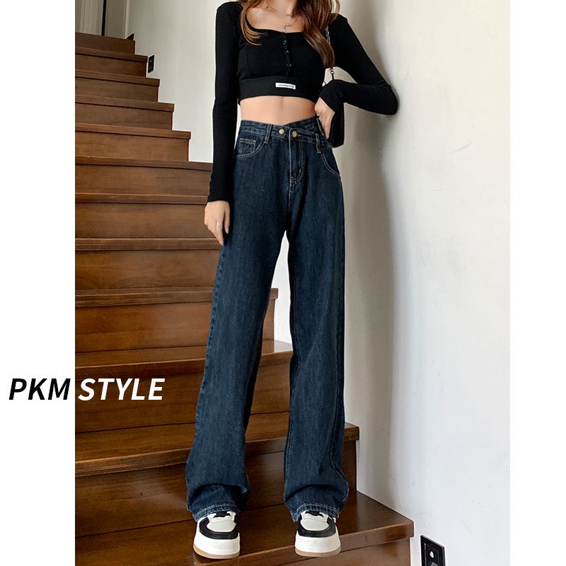 Red 2023 Musim Semi Baru Lebar Kaki Celana Jeans Wanita Pinggang Tinggi Longgar Slim Drape Tabung Lurus Mengepel Lantai Celana All-Match Trendi