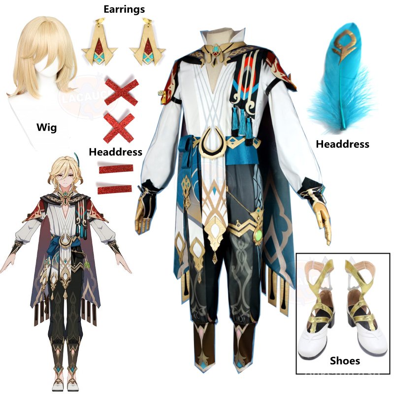 Anime Genshin Impact Kaveh Game Suit Wig Gorgeous Handsome Uniform Cosplay Costume Kaveh Halloween P
