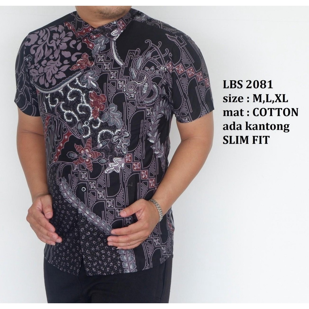 Baju Batik Pria Slimfit Kemeja Lengan Pendek Hem Slim Fit LBS 2081