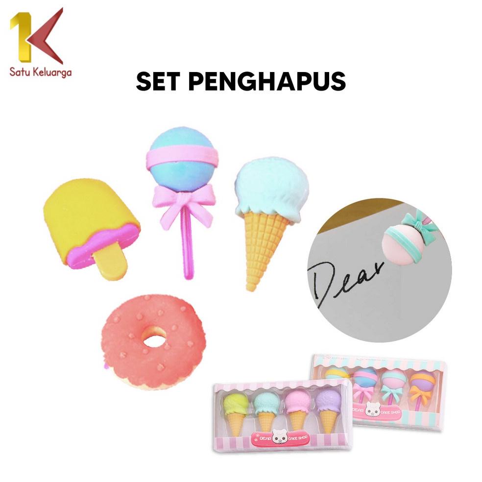 

Satu Keluarga Penghapus Pensil Set 4IN1 Motif Lolipop A53 Eraser Ice Cream Alat Tulis Penghapus Lucu Isi 4pcs Karakter Donat Import
