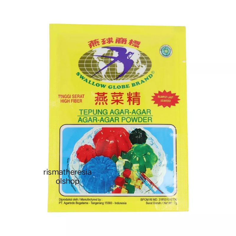 

TEPUNG AGAR AGAR SWALLOW (COKLAT,MERAH,HIJAU) 7gr