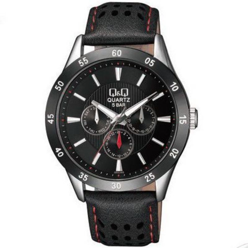 Q&Q Original Jam Tangan Pria Analog Chronograph Kulit Leather - CE02 CE02J Tahan Air