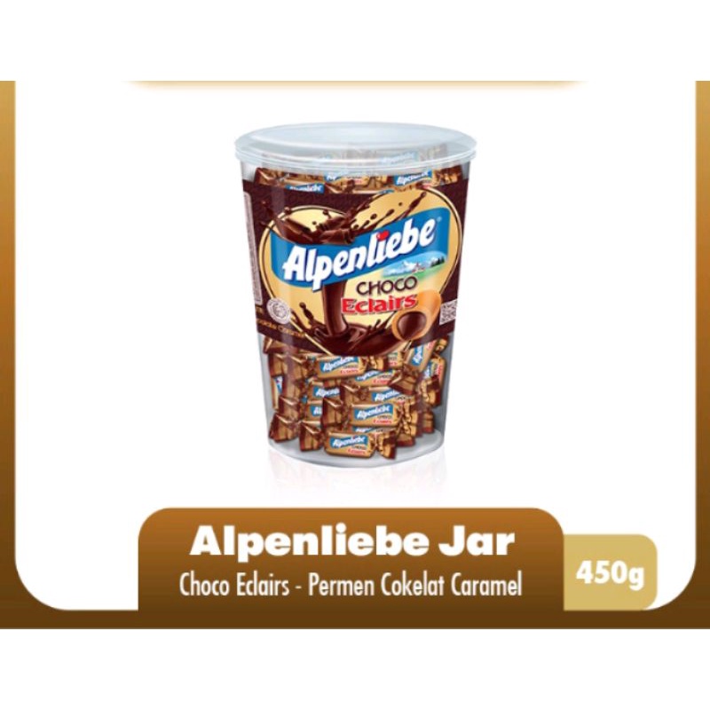 Alpenliebe Choco Eclairs Jar Toples 360gr - Permen Cokelat Caramel Susu Isi 100 Butir