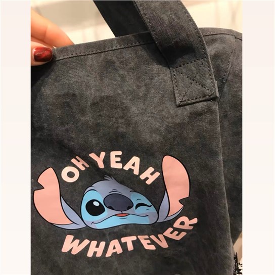 ✓❁Sera  Lilo dan Stitch di sekitar Stitch tas tangan membawa tas kain pria dan wanita siswa sekolah menengah satu bahu tas kanvas tas belanja