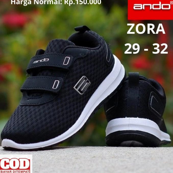 Sepatu Sekolah Anak Laki Perempuan Ando Hitam TK PAUD SD Velcro ANDO