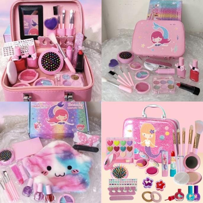 Mainan Make Up Anak Set Aman Mermaid Tas Alat Rias Kosmetik Perempuan