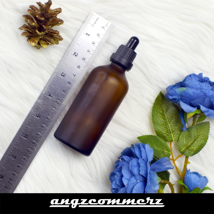 Frosted Amber Bottle With Dropper Pipette With Black Sealing Cap 100 ml