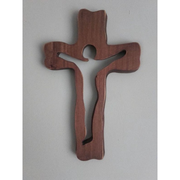 Salib gantung kayu jati motif