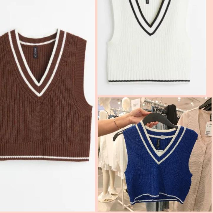 Real produk N3z3Y H&M Rompi sweater V neck rajut wanita ribbed sweater vest
