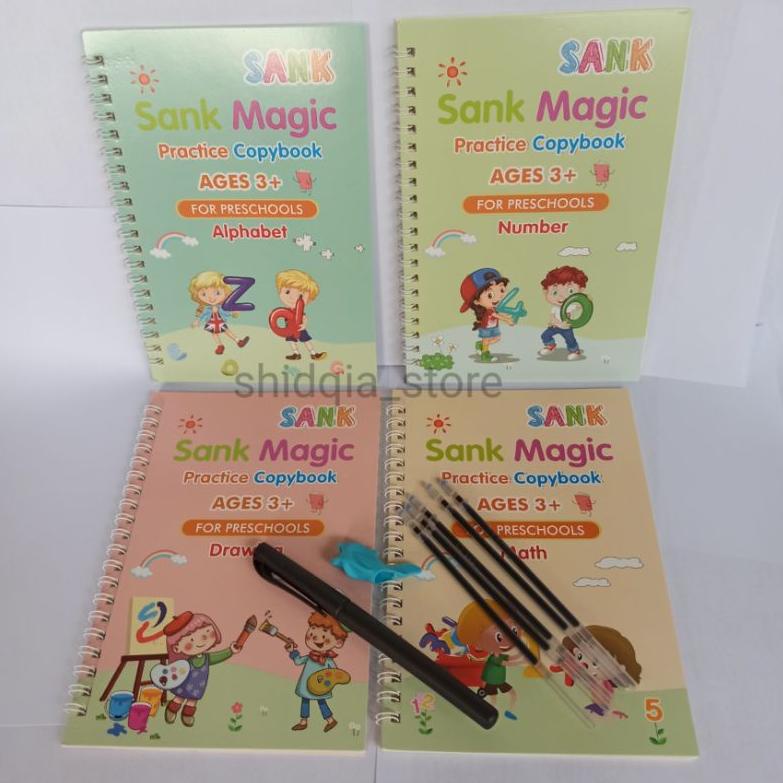 

[KODE ZVTJU] Sank Book / Sank Magic Book Buku Ajaib 1 set 4 buku + pen & refill Buku Latihan Menulis PAUD TK