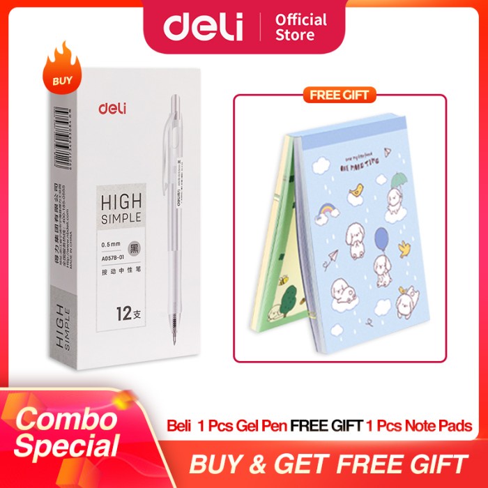 

TERLARIS COMBO SUPER HEMAT (Deli Gel Pen / Pulpen Gel Retractable 0.5mm Isi 24) /ALAT TULIS