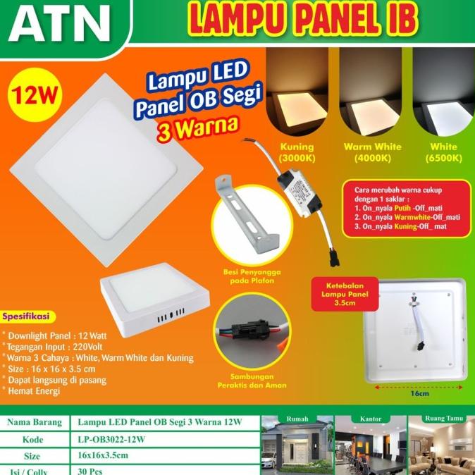 LAMPU DOWNLIGHT PANEL LED 12W OUTBOW OB SEGI 3 WARNA(3 IN 1) LUAR