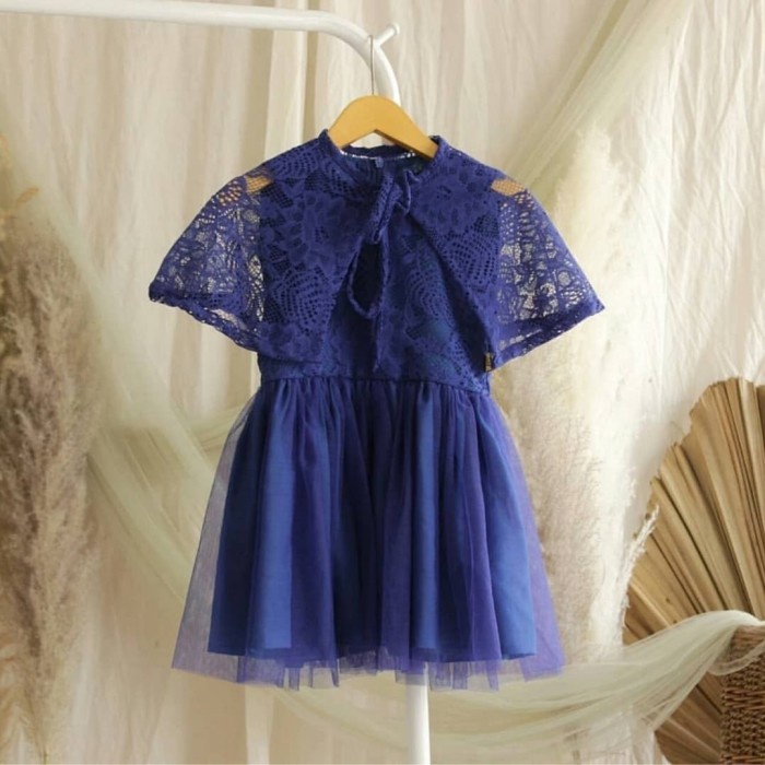 Party Dress Kid Brokat Navy Gaun Pesta Anak