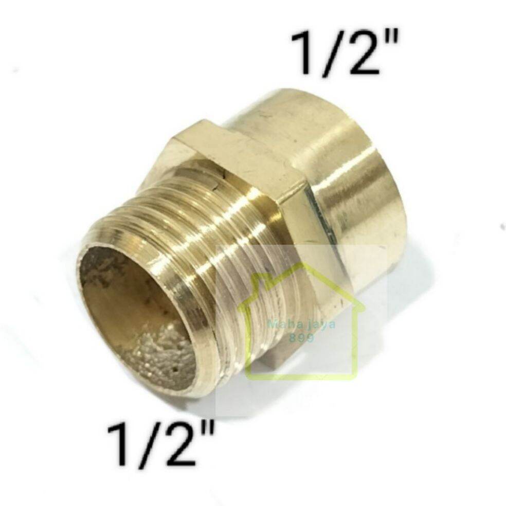 Sok kran Pendek Drat dalam 1/2&quot; x Drat Luar 1/2&quot; Brass Double nepel