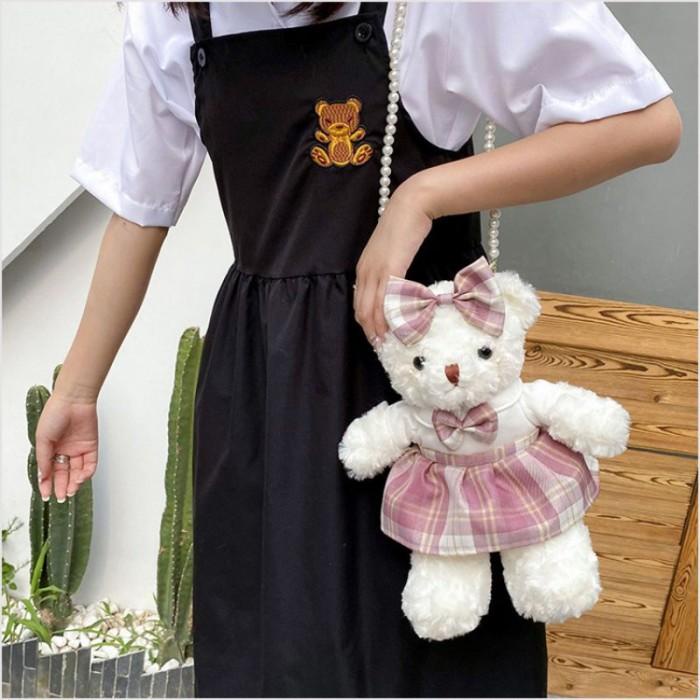 Tas slempang bahu boneka lolita, lolita bear bag