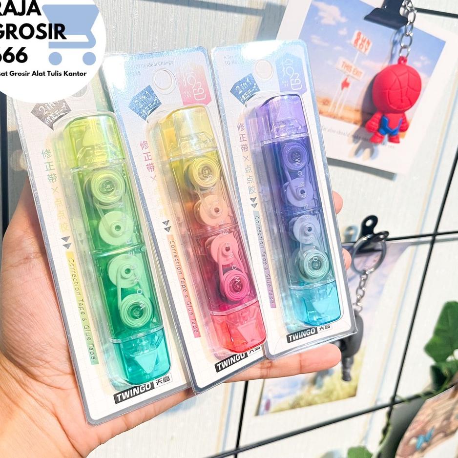 

GOGO Order Twinggo 2 in 1 set correction tape dan glue tape TG-B8138 tipe x kertas lucu alat tulis kantor imut kado unik souvernir cod 0BH