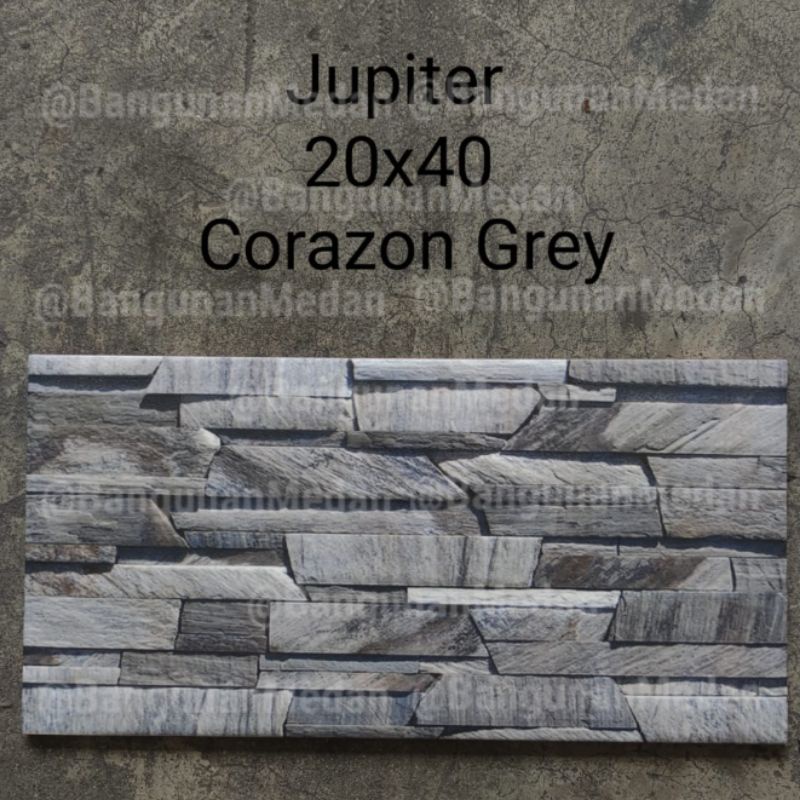 JUPITER KERAMIK DINDING TERAS TEMBOK PAGAR KASAR 20X40 KW1 CORAZON BROWN GREY MODEL BARU BATU ALAM K