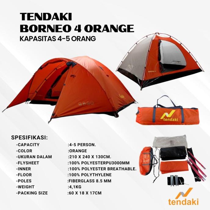 Tenda Tendaki BORNEO 4 / Tenda Camping Dome 4 Orang Double Layer