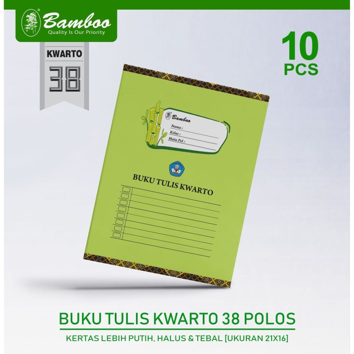 

Sale Bamboo Buku Tulis Kwarto 38 Polos [1 pak/10 buku] /BUKU TULIS SEKOLAH/BUKU TULIS SIDU/BUKU