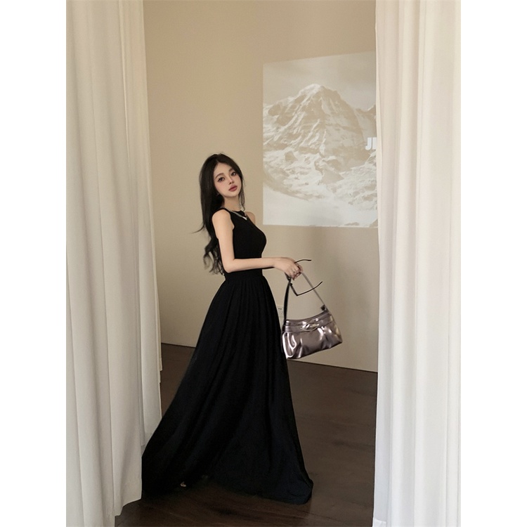 ❈✑Hepburn gaya rompi tanpa lengan gaun wanita musim panas Prancis temperamen high-end rok pinggang a-line rok mid-length