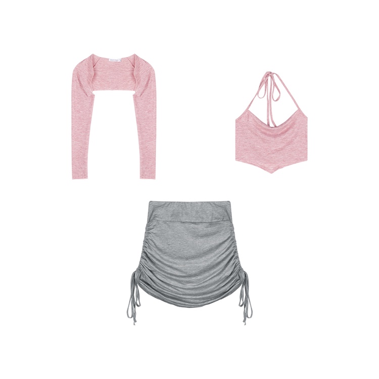 ☫﹉#COD Suhao Pure Desire Angin Rompi T-shirt Wanita Musim Panas Merah Muda Manis Gadis Panas Bagian Tipis Tabir Surya Lengan Panjang dan Set Dua Potong Atasan Pendek