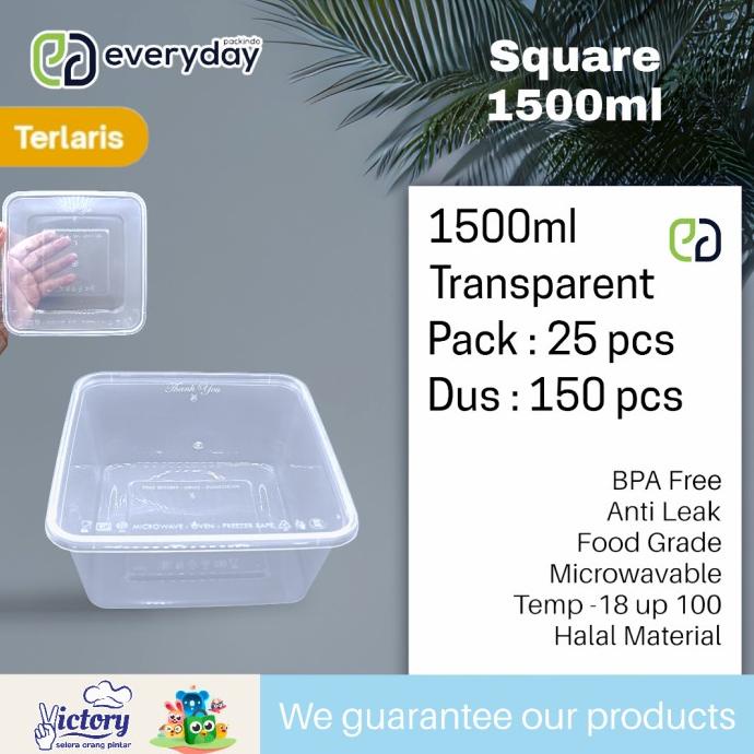 ;&;&;&;&] Thinwall 1500 ml Square / Kotak Makan Plastik / Thinwall Kotak 1500ml