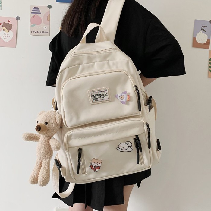 Tas Ransel Pria WYK78 Tas Ransel Wanita Pria Sekolah Kuliah Backpack Kekemi Impor TKM - Putih(P1Q6) 