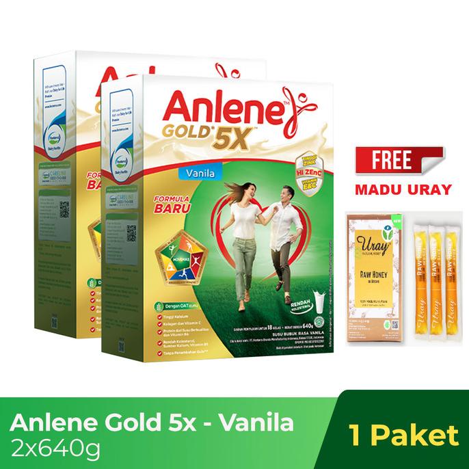 

Anlene Gold 5X Susu Bubuk Dewasa Vanila 2 x 640g Free Madu Uray ---NEW---