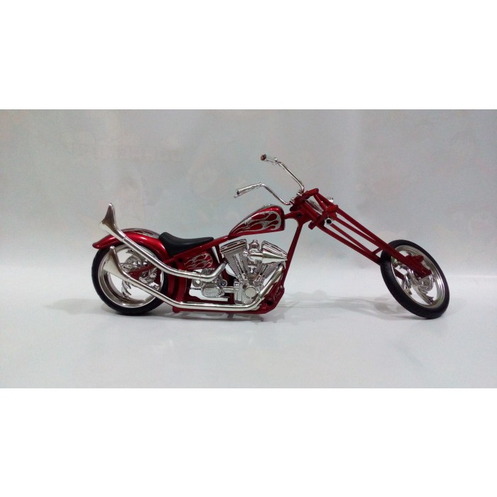 Diskon Spesial Diecast Miniatur Motor Klasik Harley Choppers Custom Merah Replika Terbaru