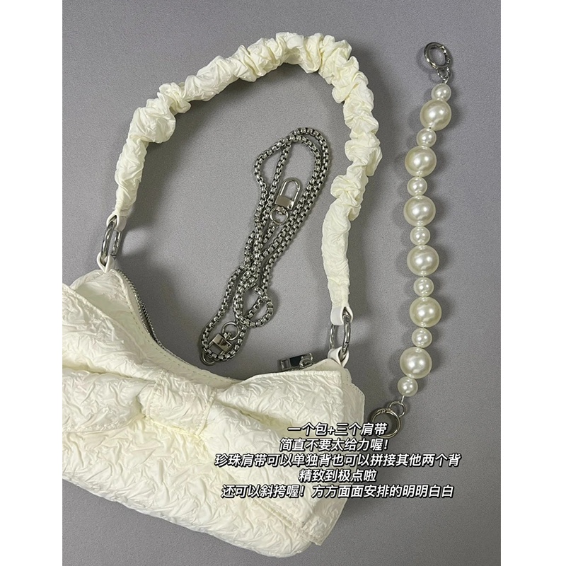 Red 2022 ceruk baru mutiara rantai tangan ketiak tas lipit hot gadis busur satu bahu Messenger tas Baguette tas