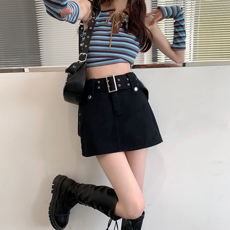 Red Hot girl a-line denim skirt women s summer new pink bag hip skirt anti-light skirt high waist slimming short skirt