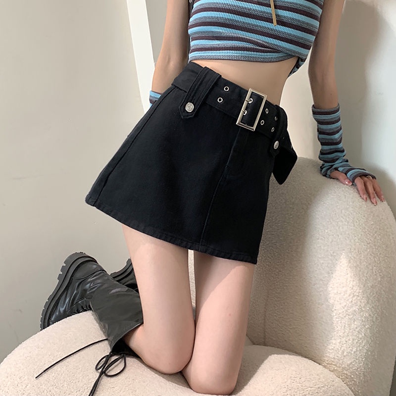 Red Hot girl a-line denim skirt women s summer new pink bag hip skirt anti-light skirt high waist slimming short skirt